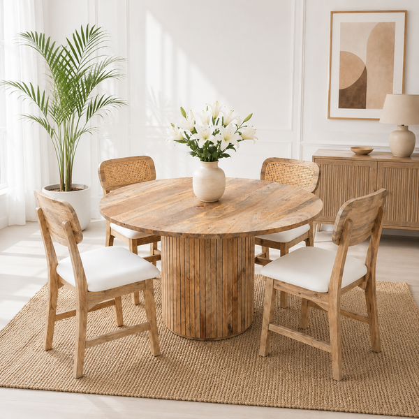 Oxford Round Dining Table – Only Table, Solid Mango Wood, Natural Finish | Opelhome UAE