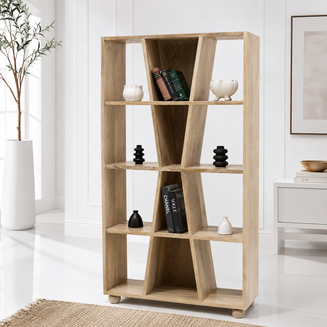 وحدة رفوف عرض خشبية من ماركسون - خشب مانجو مصمت، لمسة نهائية طبيعية، ارتفاع طويل | أوبل هوم الإمارات العربية المتحدة