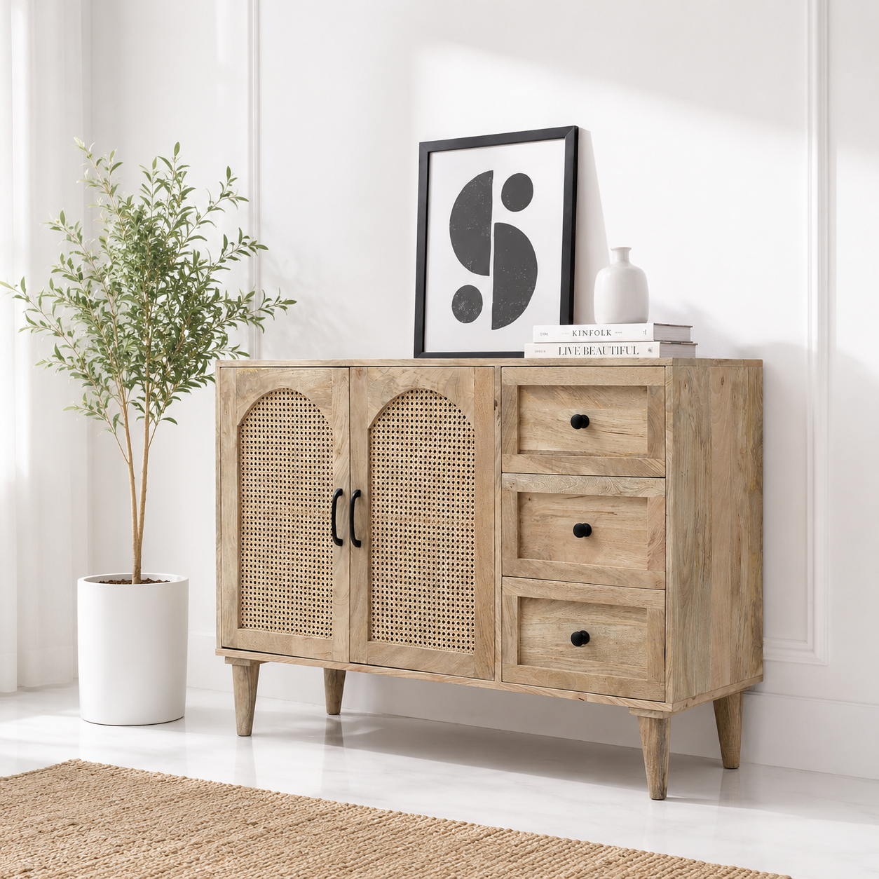 Stano Rattan Sideboard – Solid Mango Wood, Natural Finish | Opelhome UAE