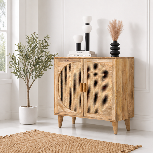 Daris Rattan Sideboard – Solid Mango Wood, Natural Finish | Opelhome UAE
