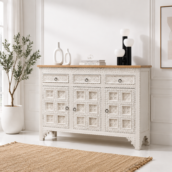 Berry Wooden 3 Door 3 Drawer Sideboard – Solid Mango Wood, Multiple Color Options | Opelhome UAE