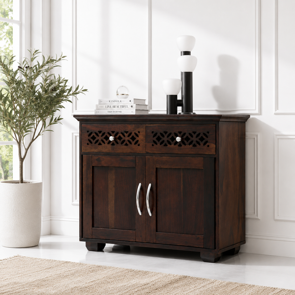 French Wooden Sideboard – 2 Doors 2 Drawers Solid Rosewood Walnut Finish Cabinet | Opelhome UAE