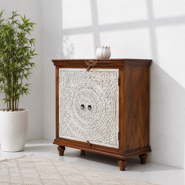 Anasta Wooden Carved Cabinet – 2 Doors, Solid Mango Wood, | Opelhome UAE