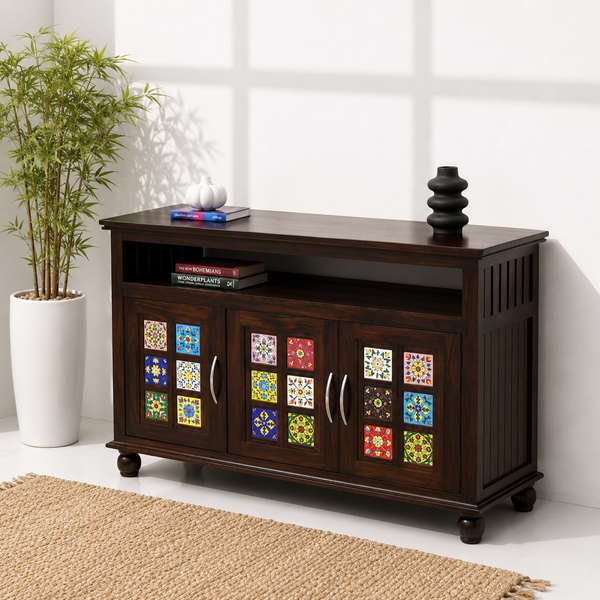 Erlene Wooden Sideboard – 3 Doors, Solid Rosewood, Walnut Finish | Opelhome UAE