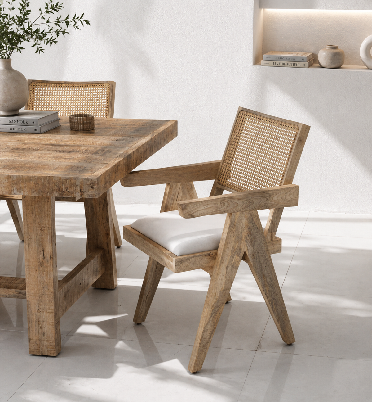 Grove Rattan Dining Chair – Only One Pcs, Solid Mango Wood, Natural Finish | Opelhome UAE