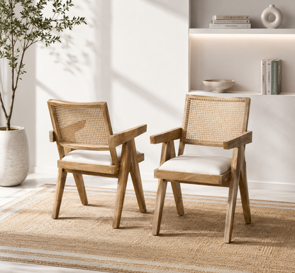 Grove Rattan Dining Chair – Only One Pcs, Solid Mango Wood, Natural Finish | Opelhome UAE