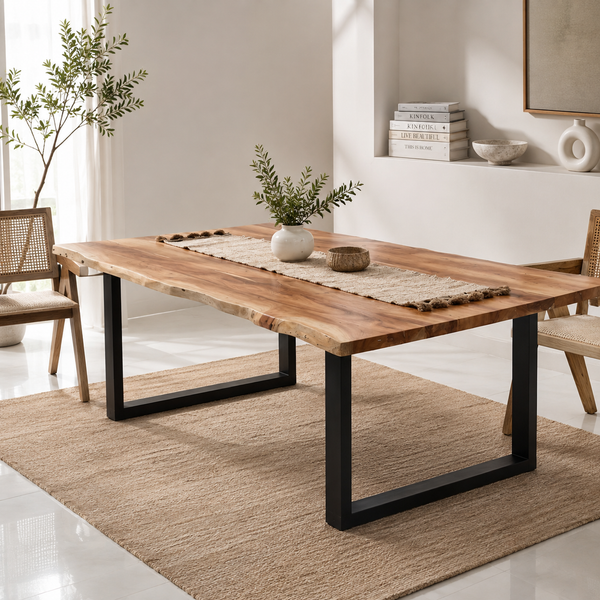 Arnola Acacia Wood Dining Table (4cm) - Only Table, Multiple Sizes & Leg Options | Opelhome UAE