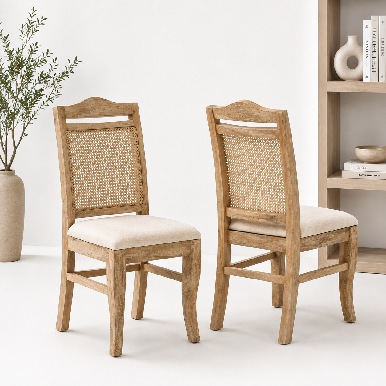 Almonzo Rattan Dining Chair – Only One Pcs, Solid Mango Wood, Natural Finish | Opelhome UAE