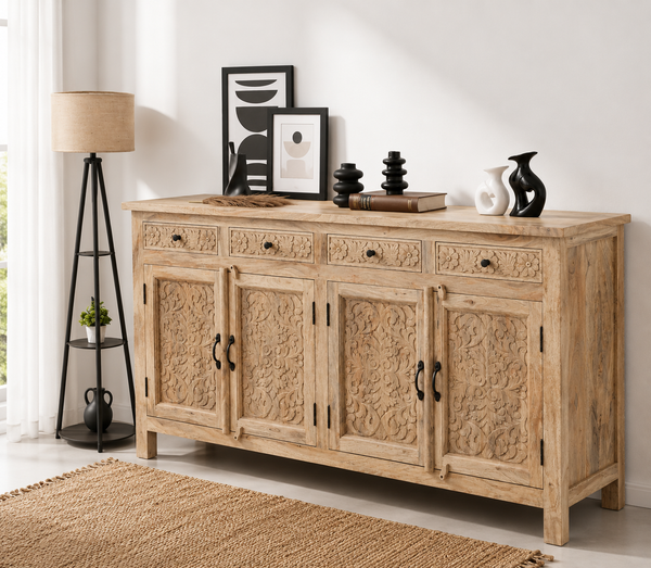 Iris Wooden 4 Door 4 Drawers Sideboard (Multiple Color Options) | Opelhome UAE