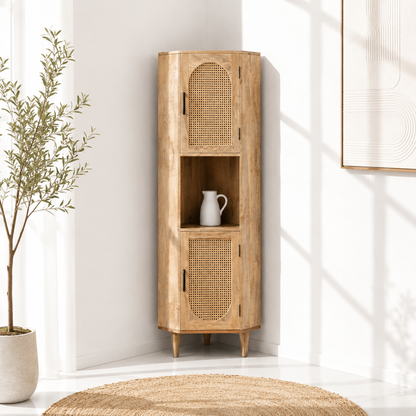 Cowden Rattan Cabinet – Mini Display Shelves, Solid Mango Wood | Opelhome UAE