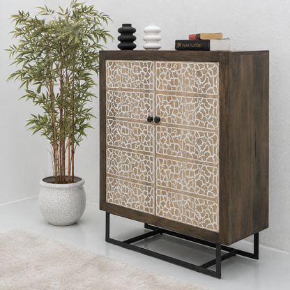 Tropica Wooden Storage Cabinet – Solid Mango Wood, Walnut Finish | Opelhome UAE