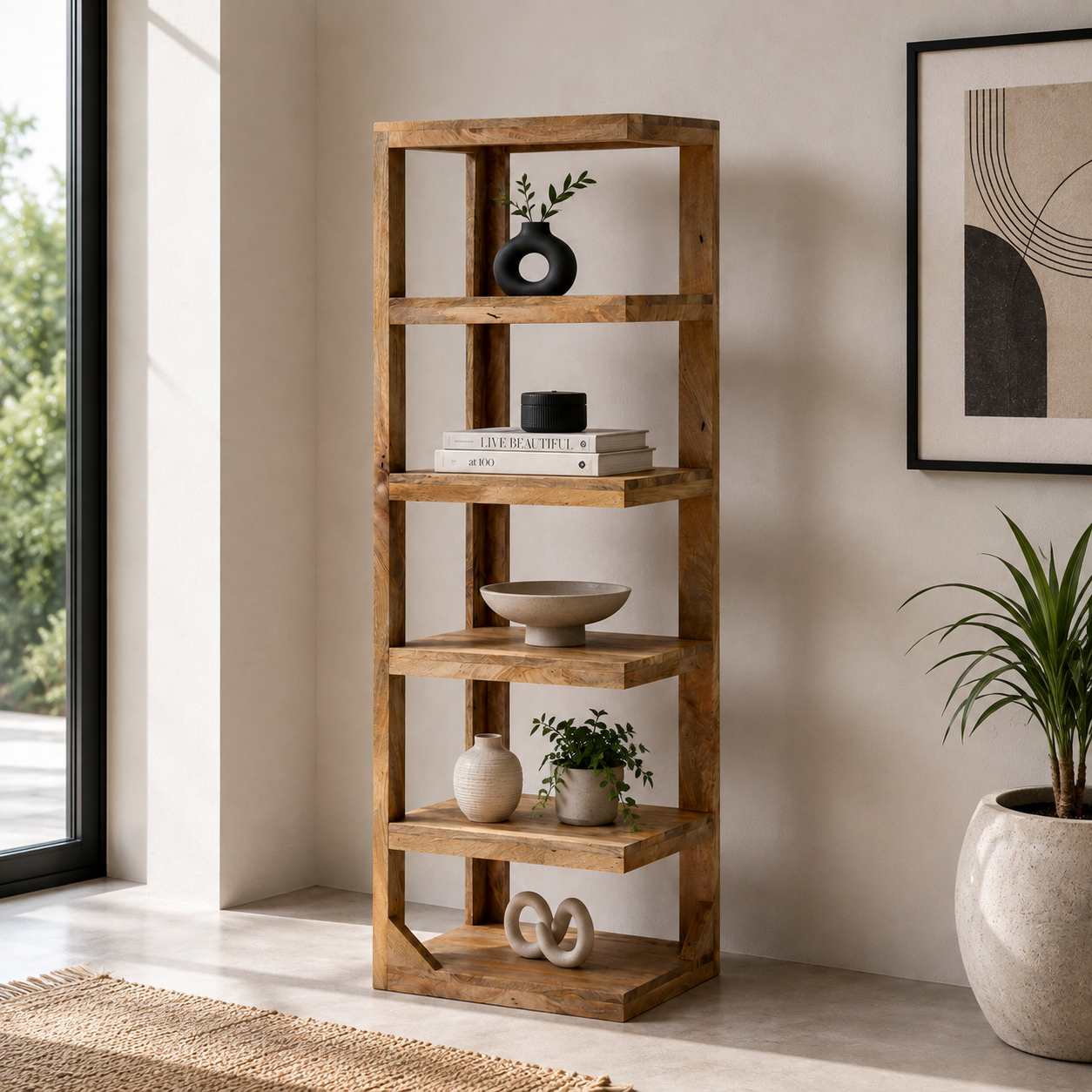 Agustina Mango Wood Corner Display Shelf Opel home UAE