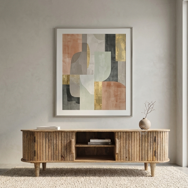Arbela Solid Mango Wood 2 Door TV Unit – Natural Finish Wooden Media Console | Opelhome UAE