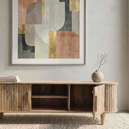 Arbela Solid Mango Wood 2 Door TV Unit – Natural Finish Wooden Media Console | Opelhome UAE