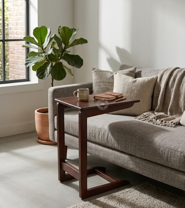 Destiny Solid Mango Wood Side Table - Walnut finish