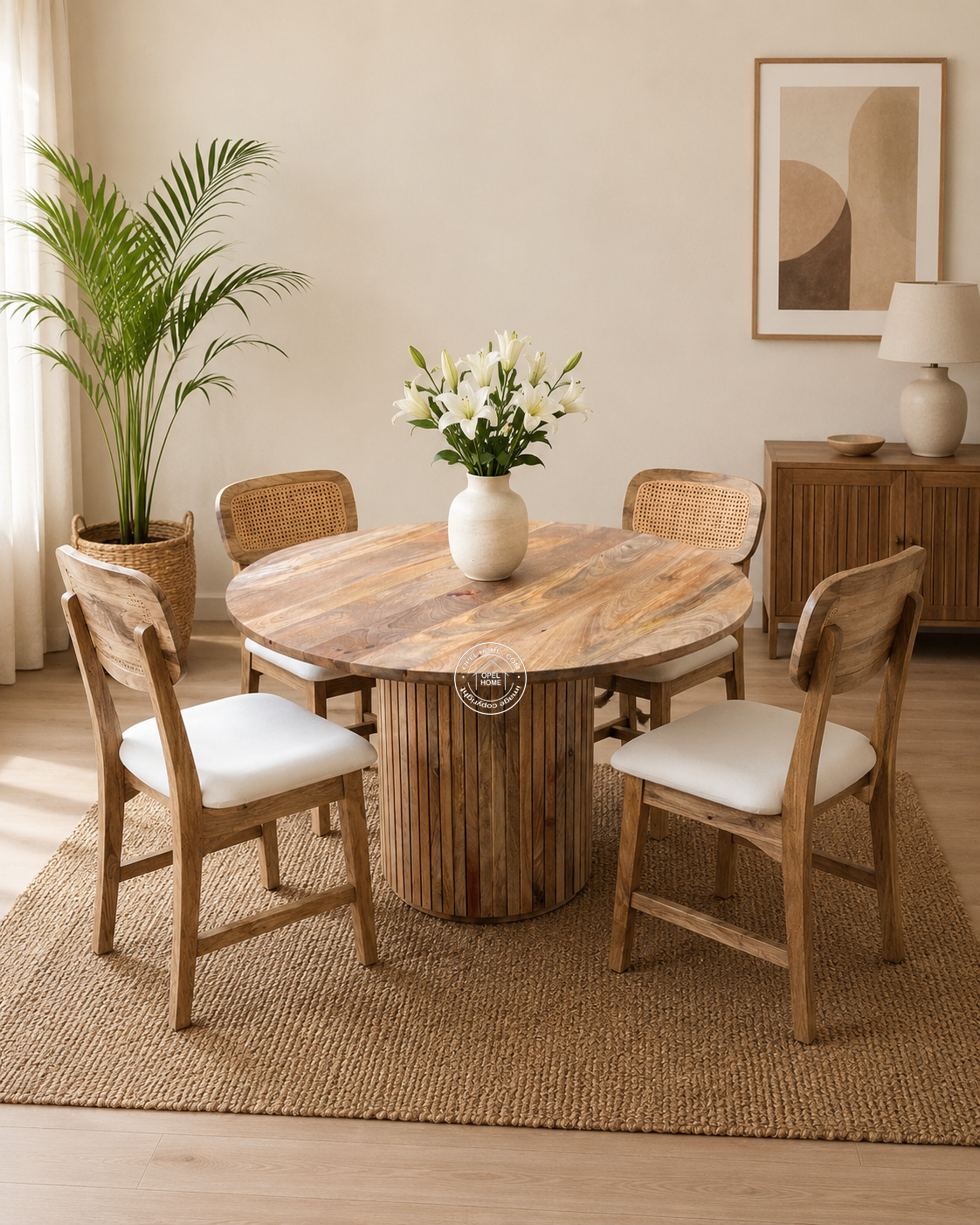 Oxford Round Dining Table – Only Table, Solid Mango Wood, Natural Finish | Opelhome UAE