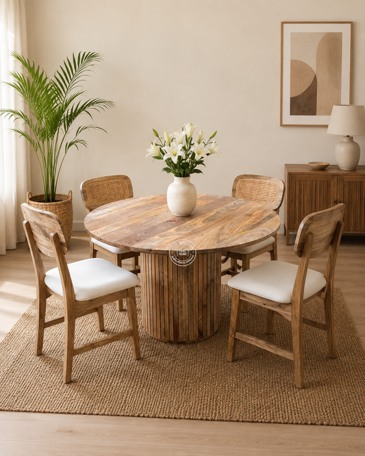 Oxford Round Dining Table – Only Table, Solid Mango Wood, Natural Finish | Opelhome UAE