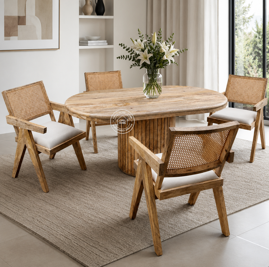 Shinana Oval Flat Slatted Dining Table – Only table, Solid Mango Wood | Natural Finish