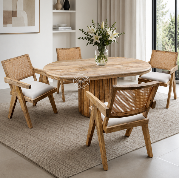 Shinana Oval Flat Slatted Dining Table – Only table, Solid Mango Wood | Natural Finish