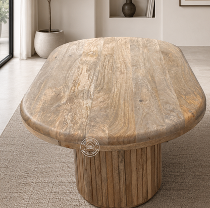 Shinana Oval Flat Slatted Dining Table – Only table, Solid Mango Wood | Natural Finish
