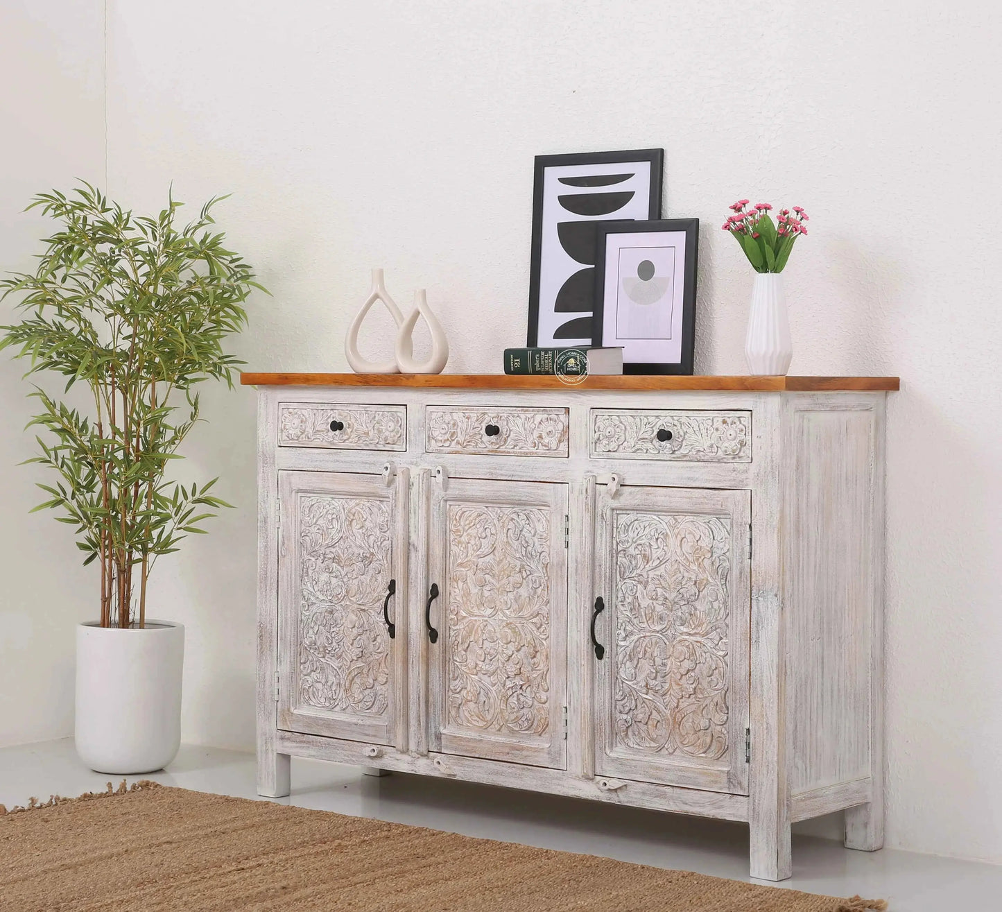Iris Wooden 3 Door 3 Drawers Sideboard (Multiple Color Options) | Opelhome UAE
