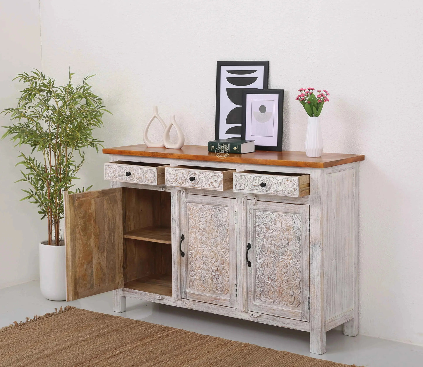 Iris Wooden 3 Door 3 Drawers Sideboard (Multiple Color Options) | Opelhome UAE