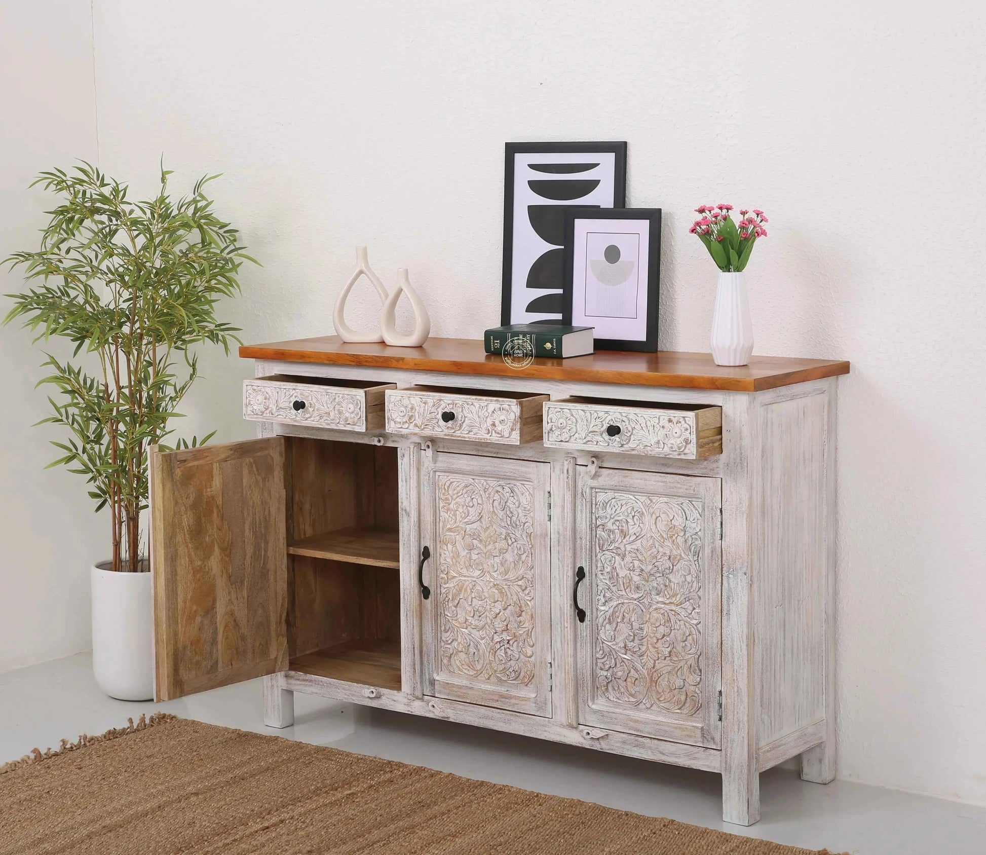 Iris Wooden 3 Door 3 Drawers Sideboard (Multiple Color Options) | Opelhome UAE