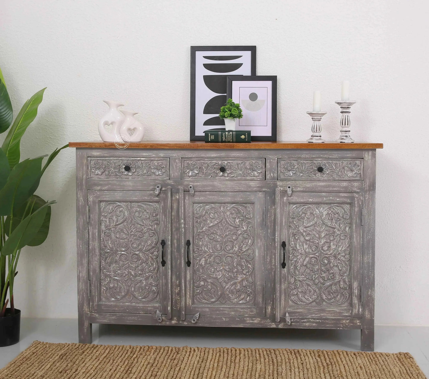 Iris Wooden 3 Door 3 Drawers Sideboard (Multiple Color Options) | Opelhome UAE