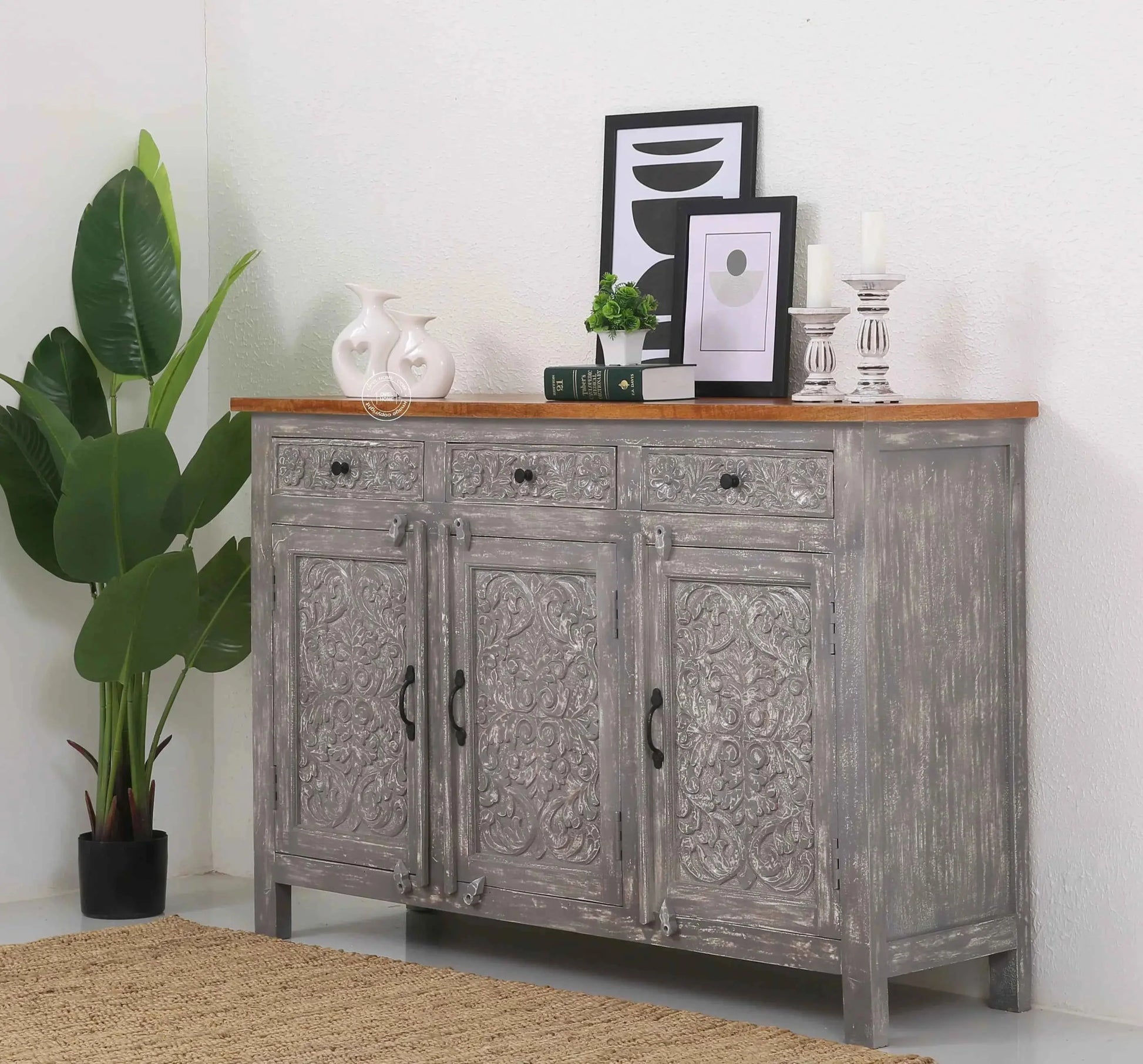 Iris Wooden 3 Door 3 Drawers Sideboard (Multiple Color Options) | Opelhome UAE