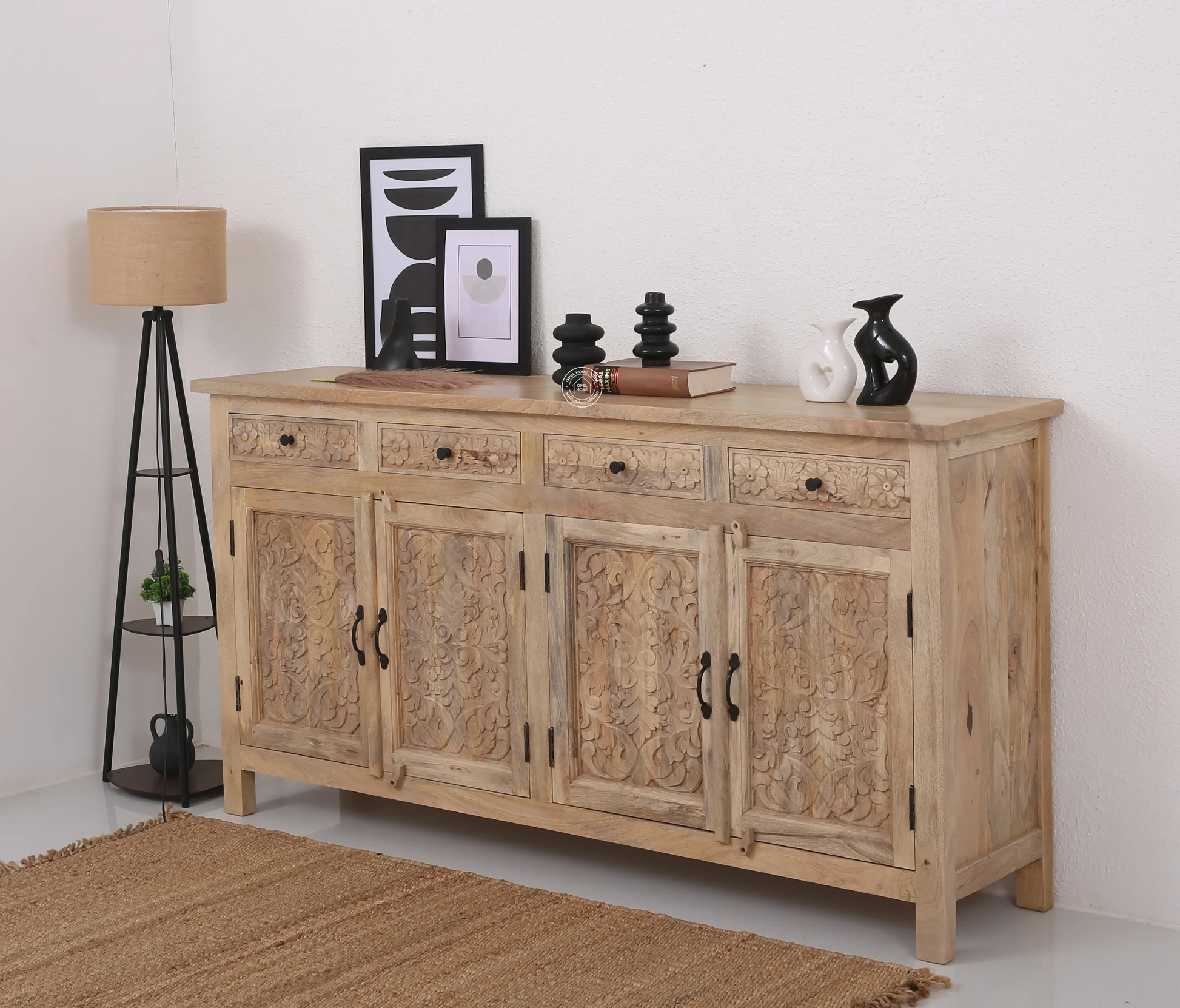 Iris Wooden 4 Door 4 Drawers Sideboard (Multiple Color Options) | Opelhome UAE - Opelhome