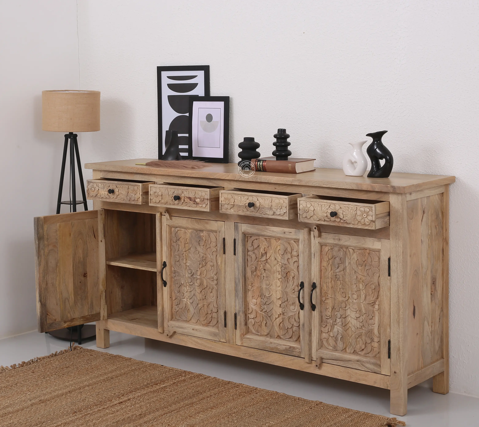 Iris Wooden 4 Door 4 Drawers Sideboard (Multiple Color Options) | Opelhome UAE - Opelhome