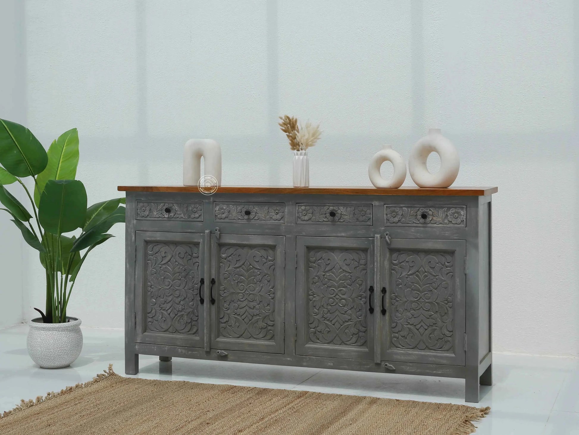 Iris Wooden 4 Door 4 Drawers Sideboard (Multiple Color Options) | Opelhome UAE