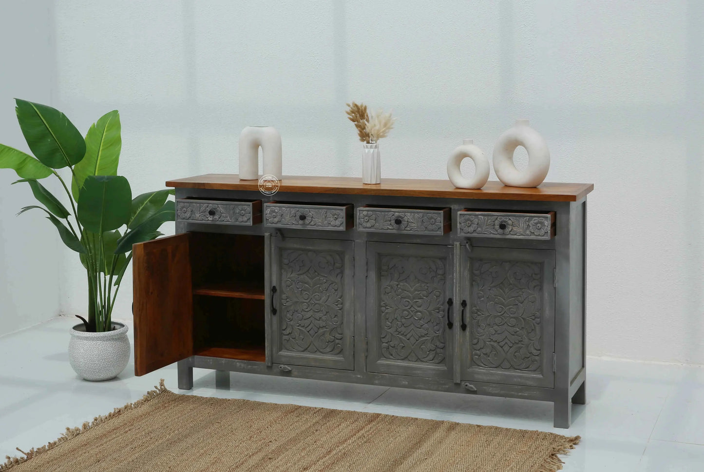 Iris Wooden 4 Door 4 Drawers Sideboard (Multiple Color Options) | Opelhome UAE