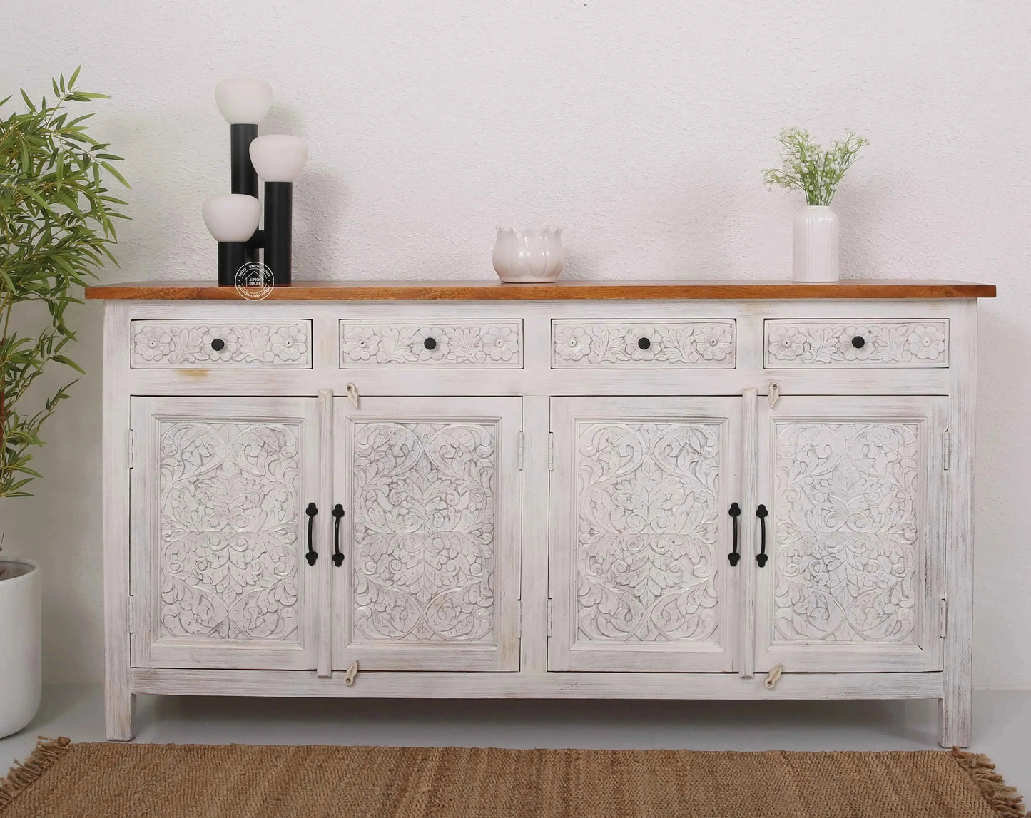 Iris Wooden 4 Door 4 Drawers Sideboard (Multiple Color Options) | Opelhome UAE