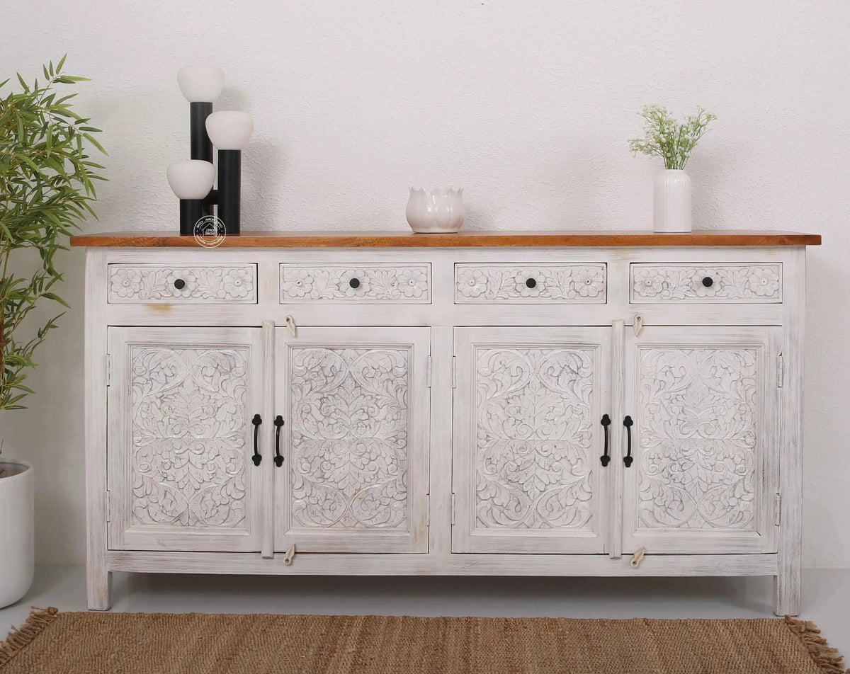 Iris Wooden 4 Door 4 Drawers Sideboard (Multiple Color Options) | Opelhome UAE