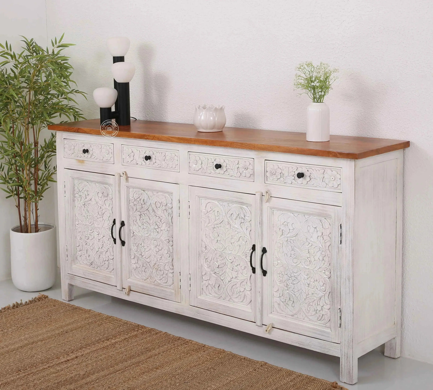 Iris Wooden 4 Door 4 Drawers Sideboard (Multiple Color Options) | Opelhome UAE
