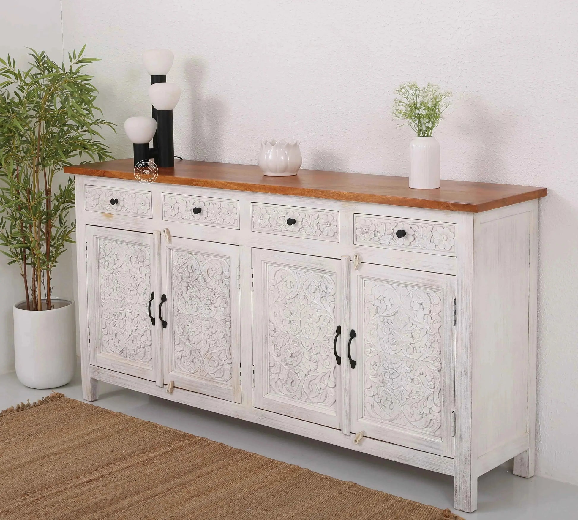 Iris Wooden 4 Door 4 Drawers Sideboard (Multiple Color Options) | Opelhome UAE