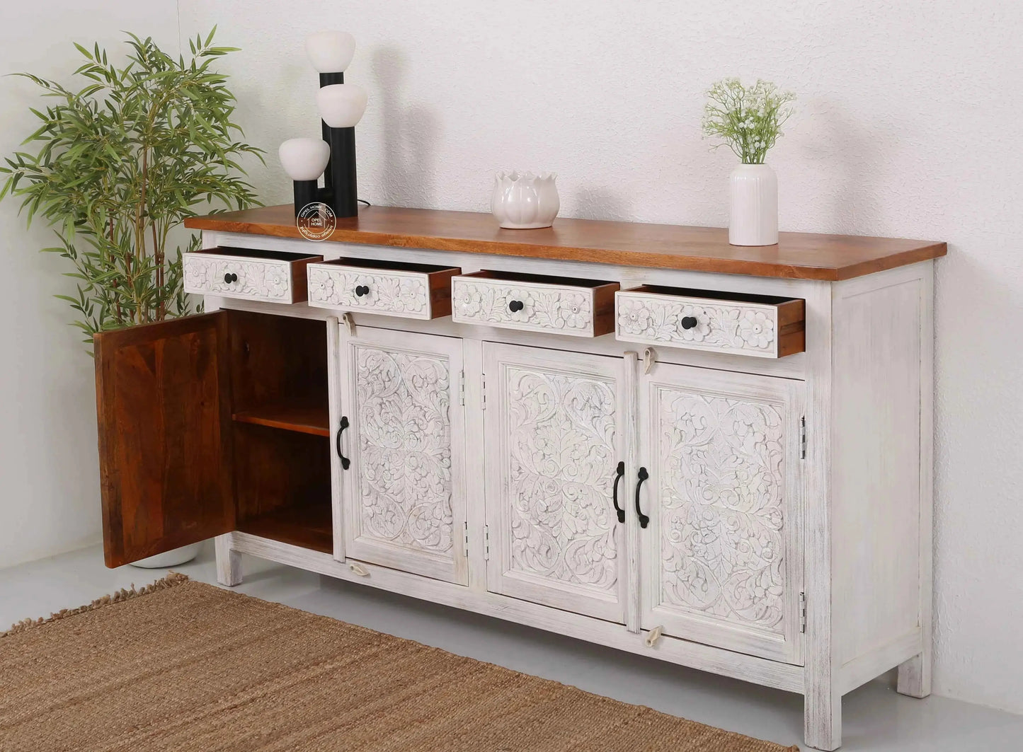 Iris Wooden 4 Door 4 Drawers Sideboard (Multiple Color Options) | Opelhome UAE