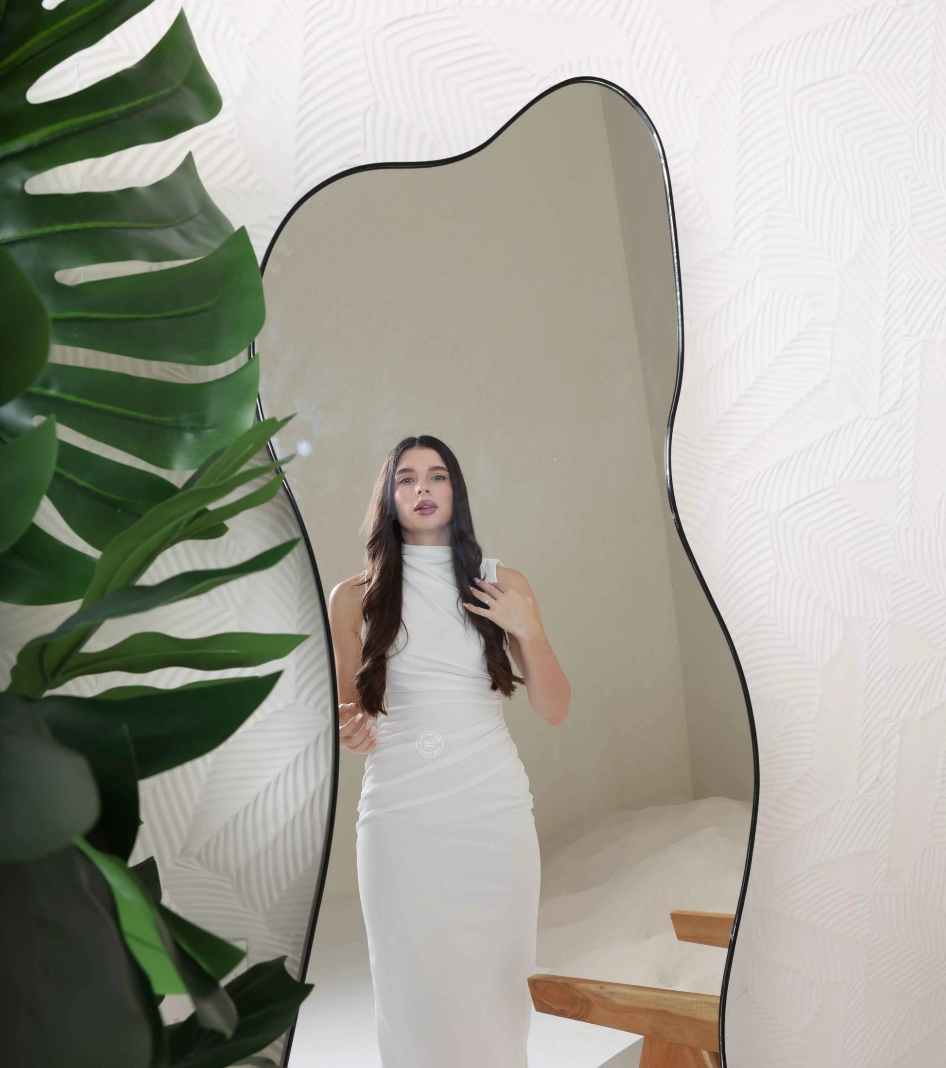 Irregular Black Frame Mirror with Stand