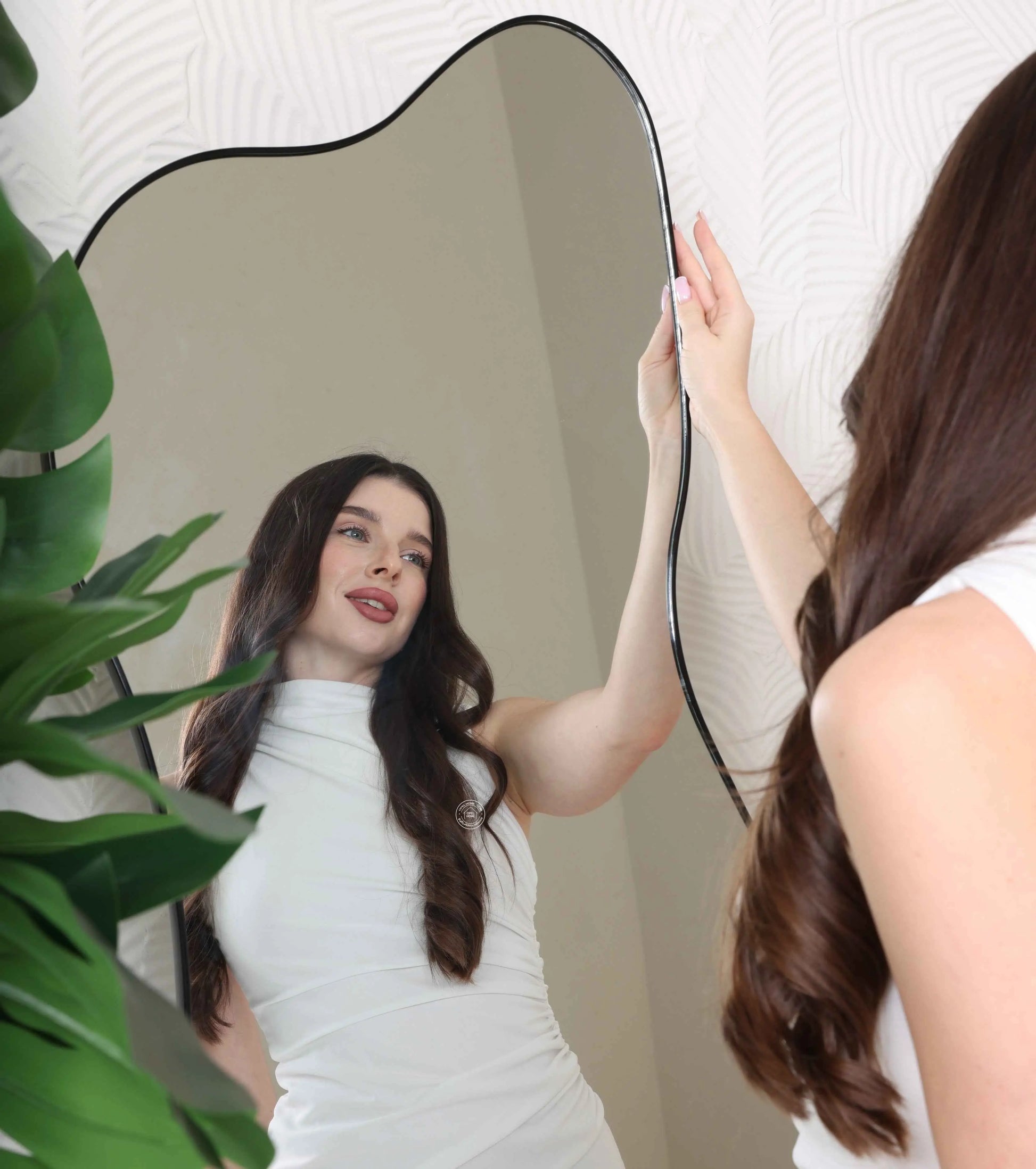 Irregular Black Frame Mirror with Stand