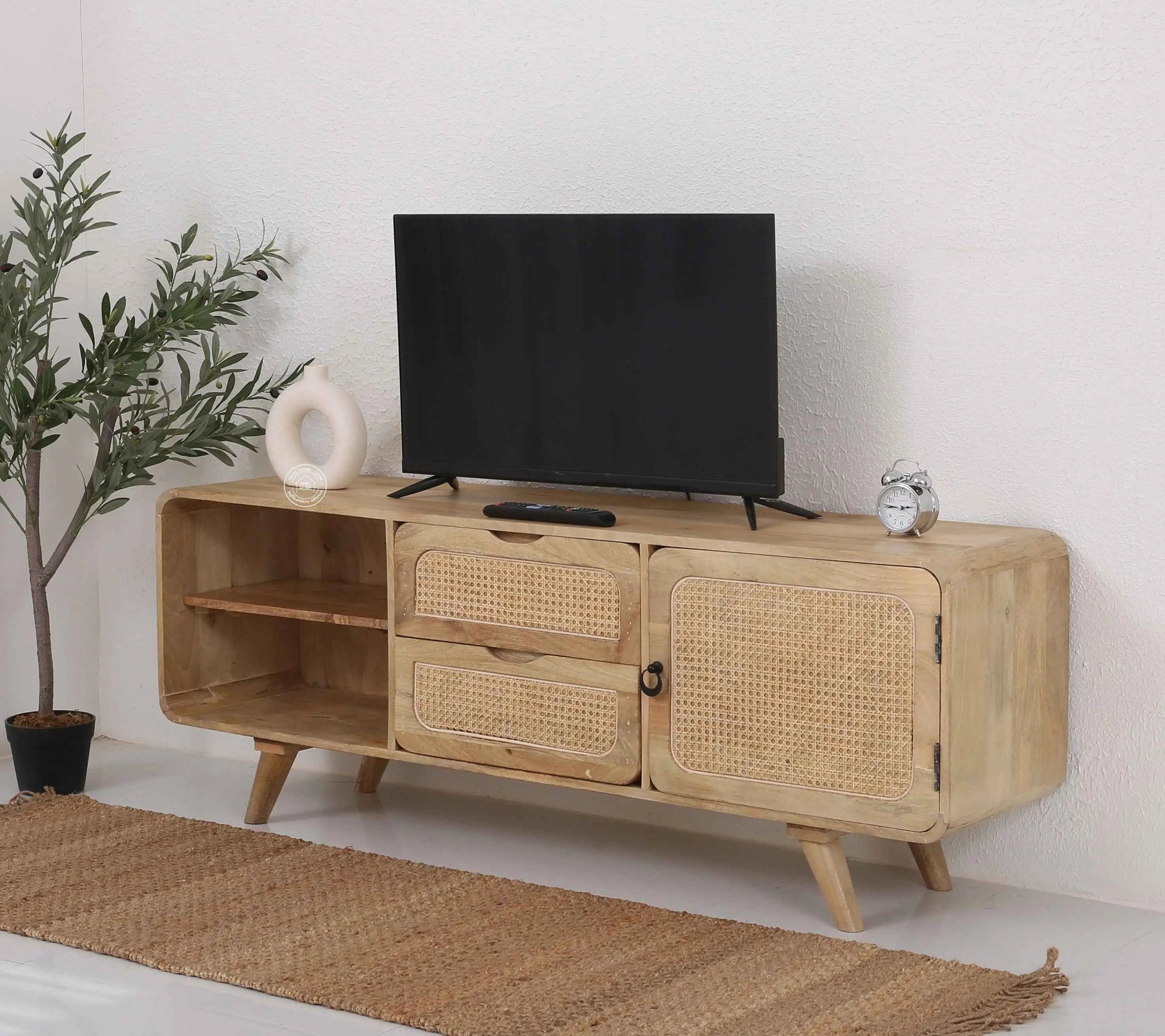 Jack Rattan Media Unit – 1 Door, 2 Drawers, Solid Mango Wood, Natural Finish | Opelhome UAE