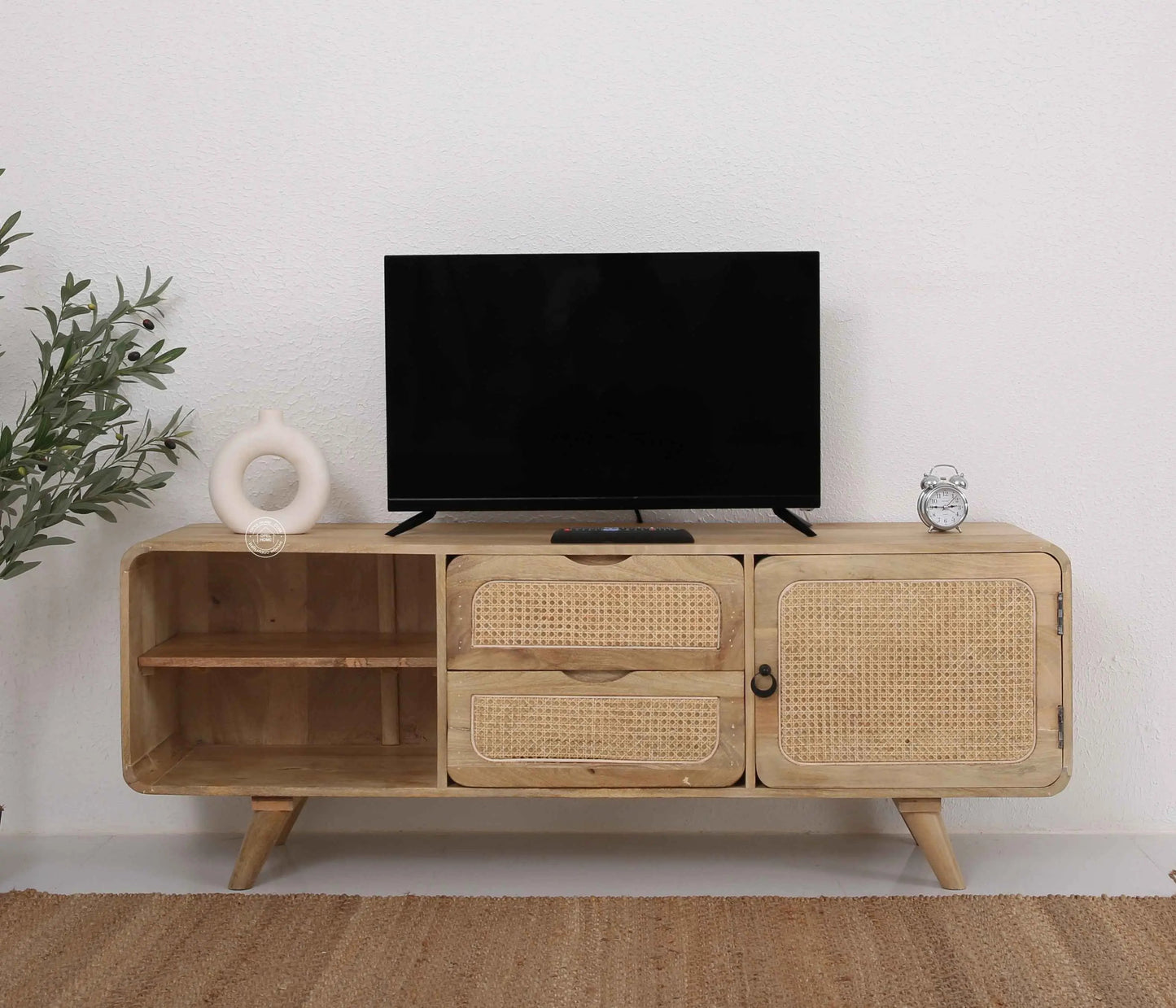 Jack Rattan Media Unit – 1 Door, 2 Drawers, Solid Mango Wood, Natural Finish | Opelhome UAE
