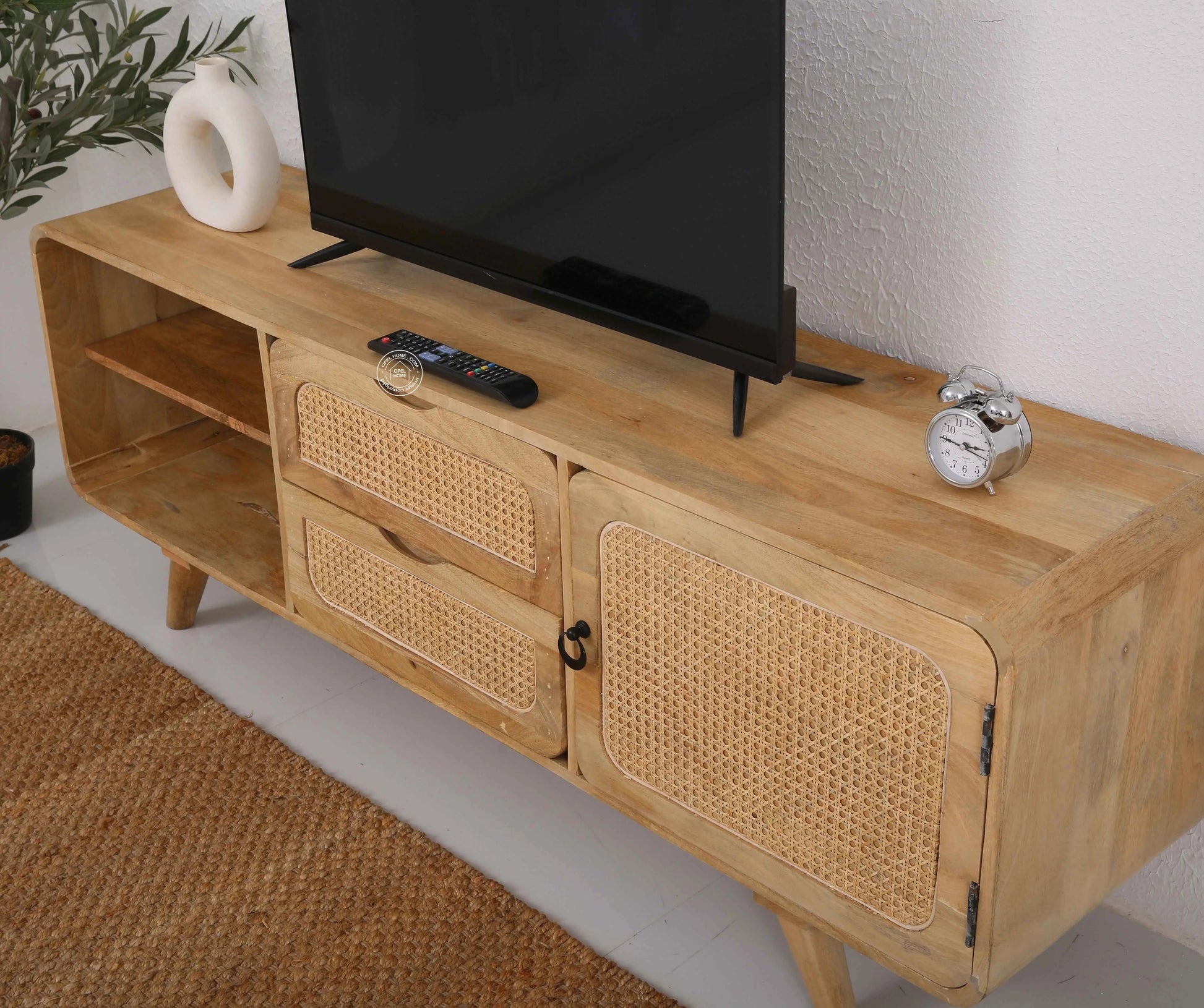 Jack Rattan Media Unit – 1 Door, 2 Drawers, Solid Mango Wood, Natural Finish | Opelhome UAE