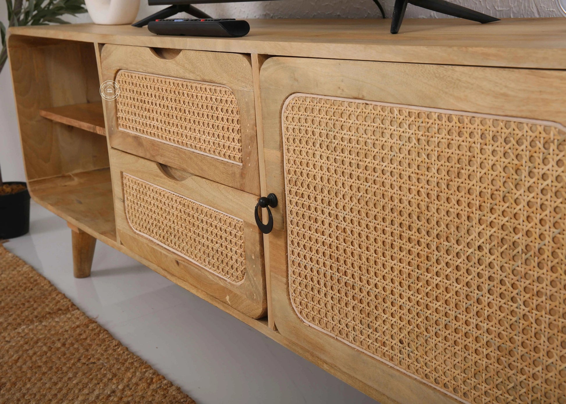 Jack Rattan Media Unit – 1 Door, 2 Drawers, Solid Mango Wood, Natural Finish | Opelhome UAE