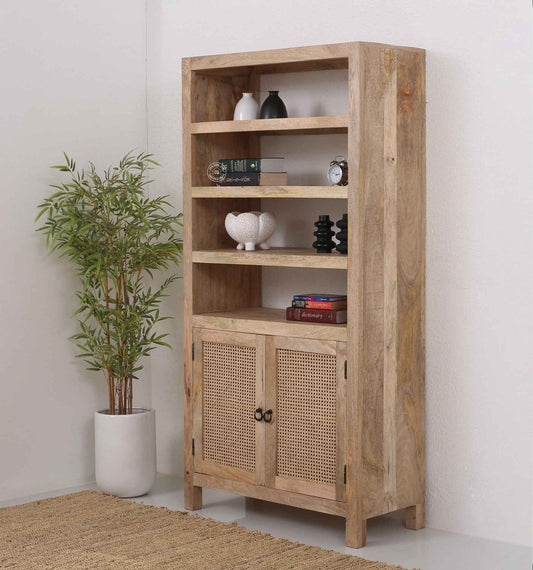 John Rattan Wooden Bookshelves – Solid Mango Wood, 180 cm | Opelhome UAE