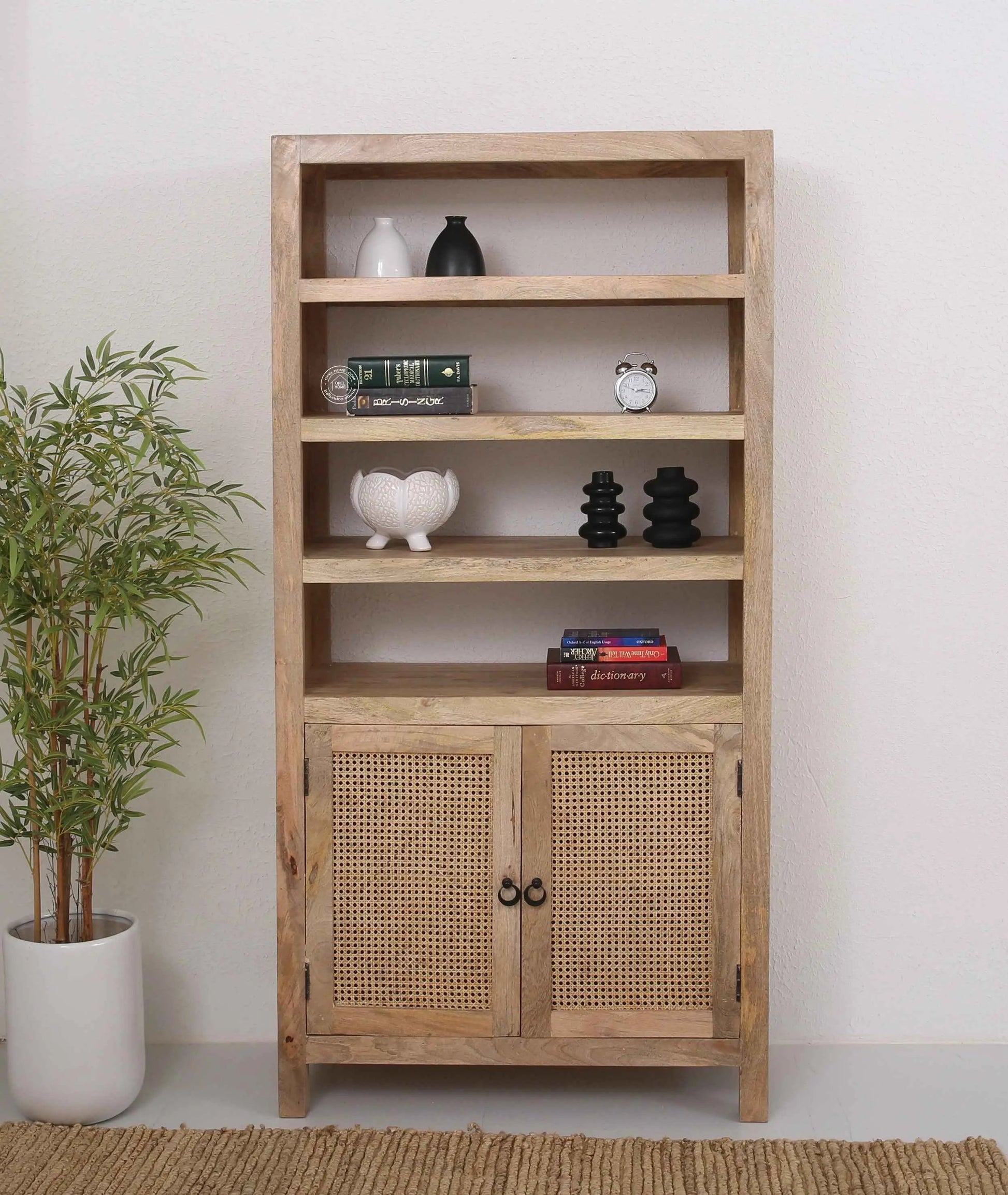 John Rattan Wooden Bookshelves – Solid Mango Wood, 180 cm | Opelhome UAE