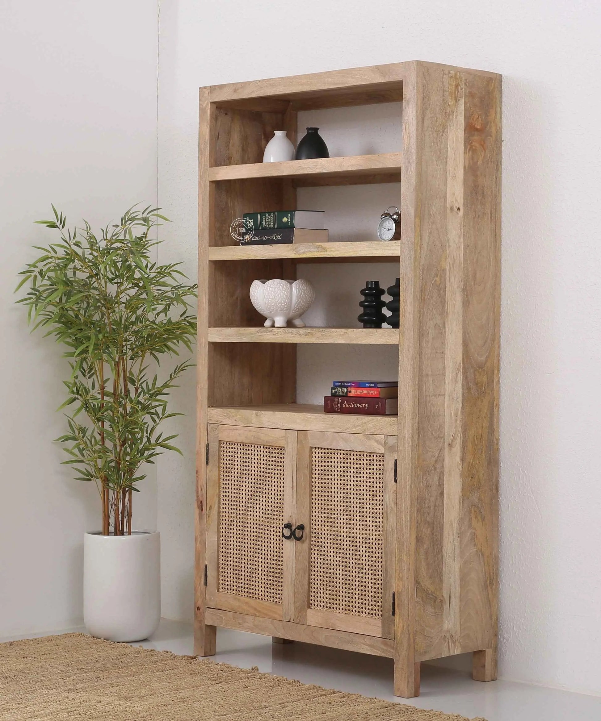 John Rattan Wooden Bookshelves – Solid Mango Wood, 180 cm | Opelhome UAE