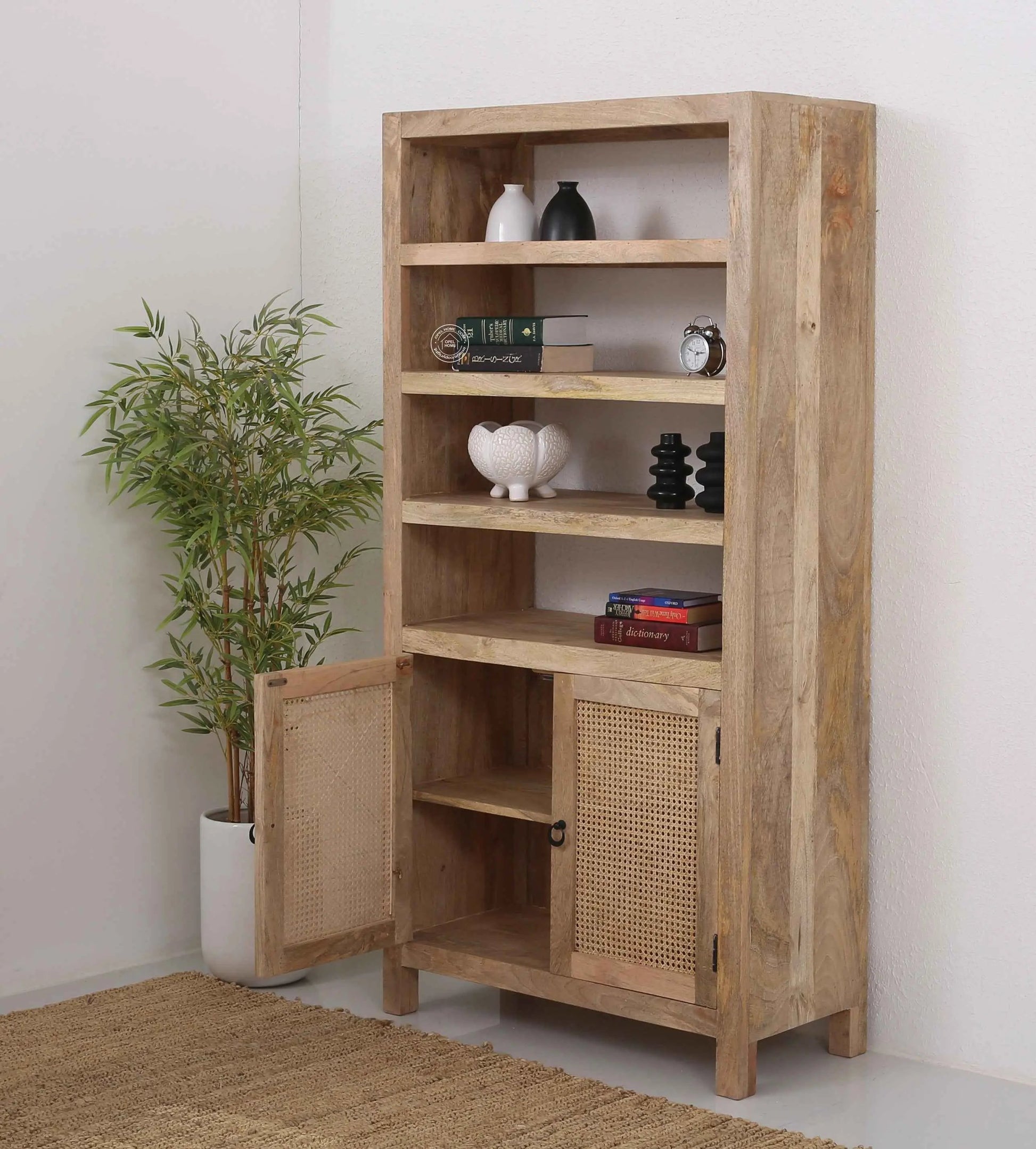 John Rattan Wooden Bookshelves – Solid Mango Wood, 180 cm | Opelhome UAE