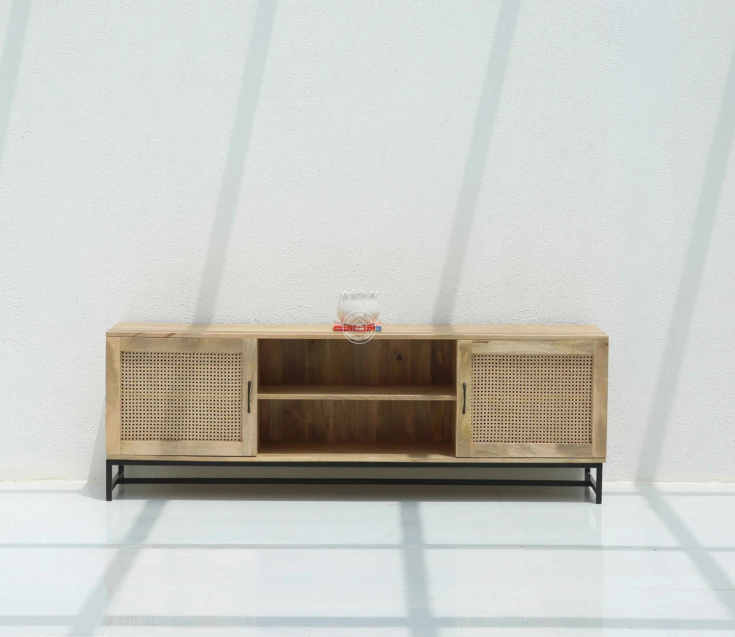 Justis Rattan Doors TV Unit – Solid Mango Wood, Natural Finish | Opelhome UAE