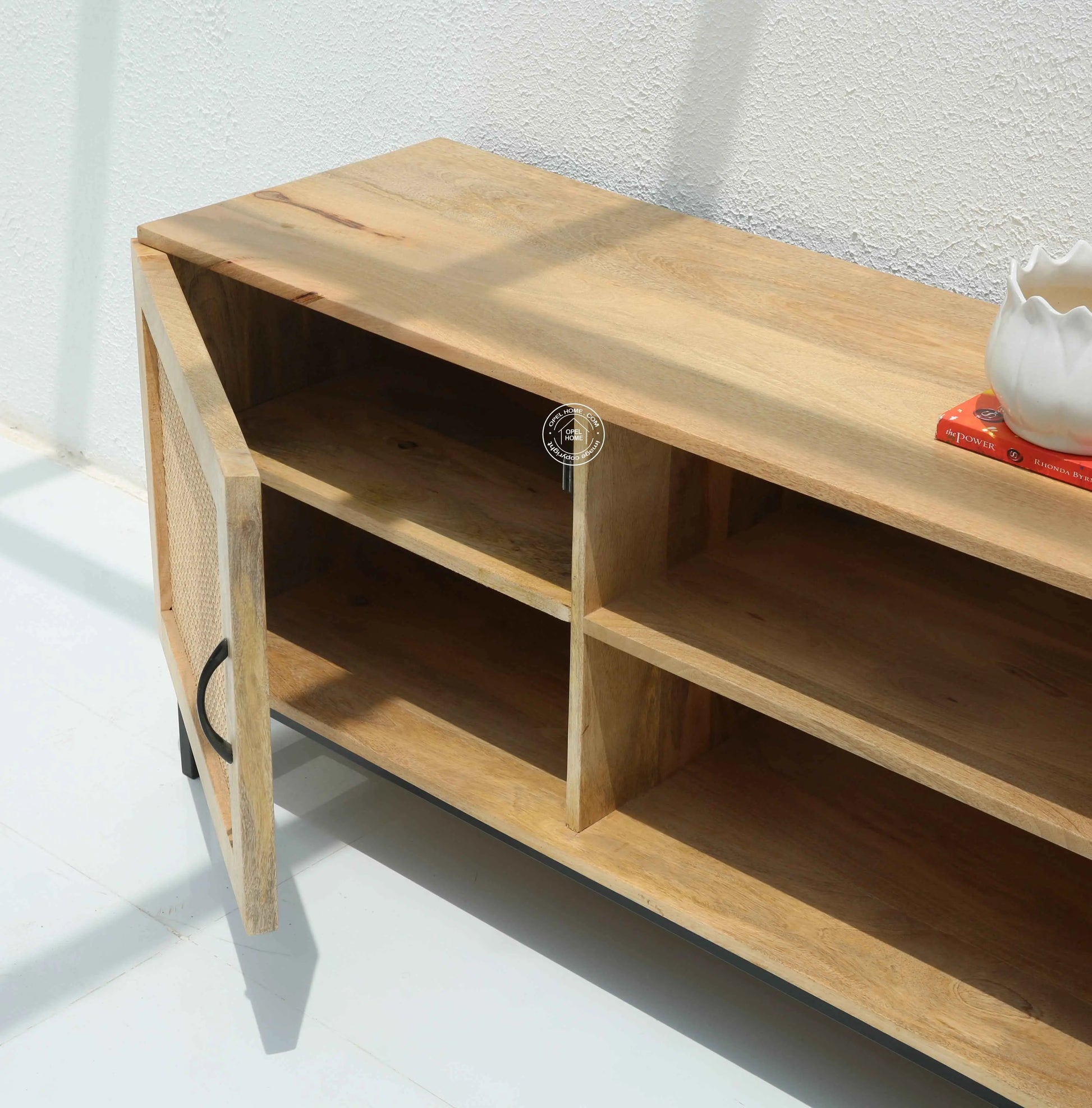 Justis Rattan Doors TV Unit – Solid Mango Wood, Natural Finish | Opelhome UAE